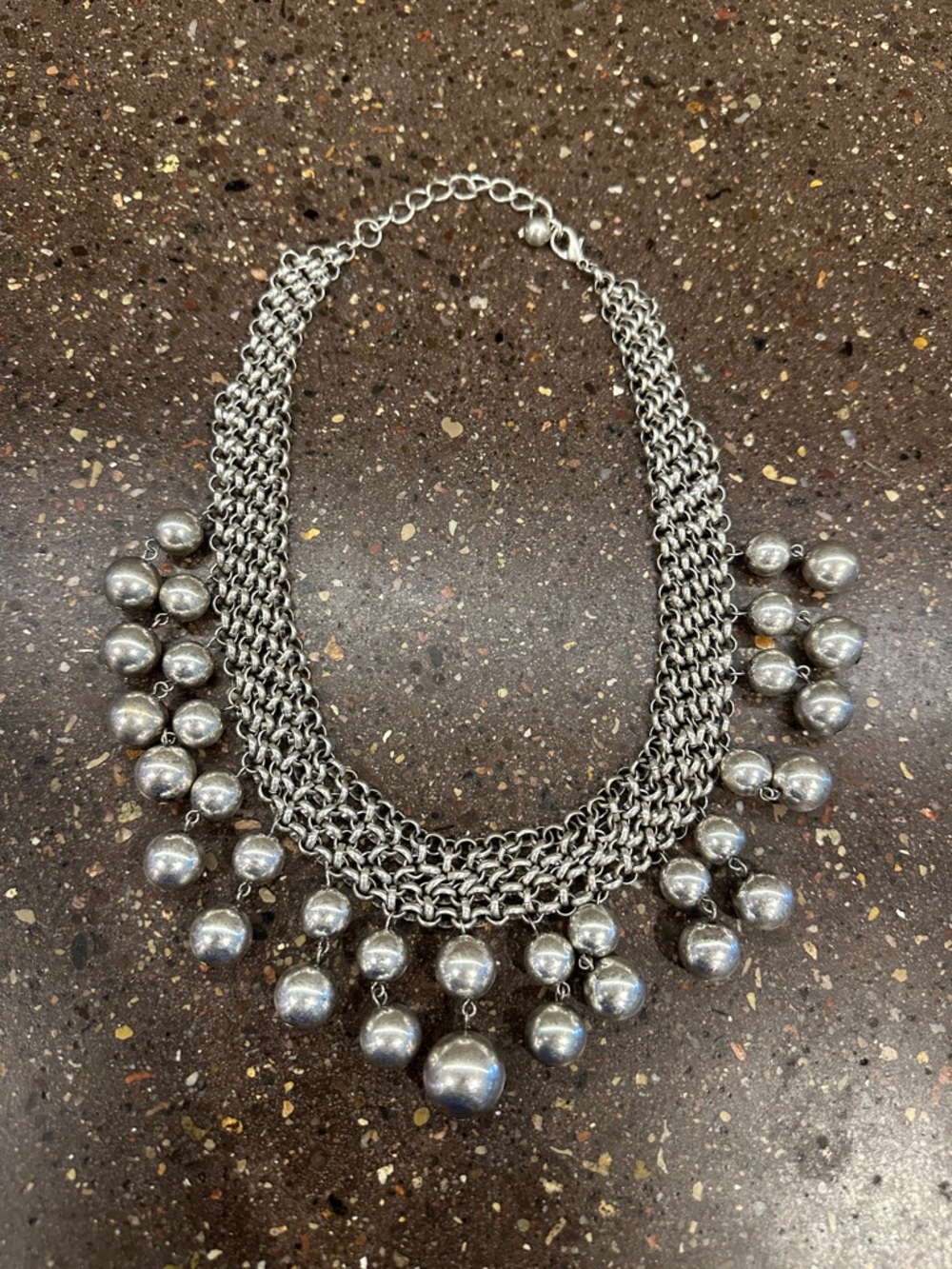 Vintage!! Statement Silver-Tone Chain Necklace with Dangling Spheres
